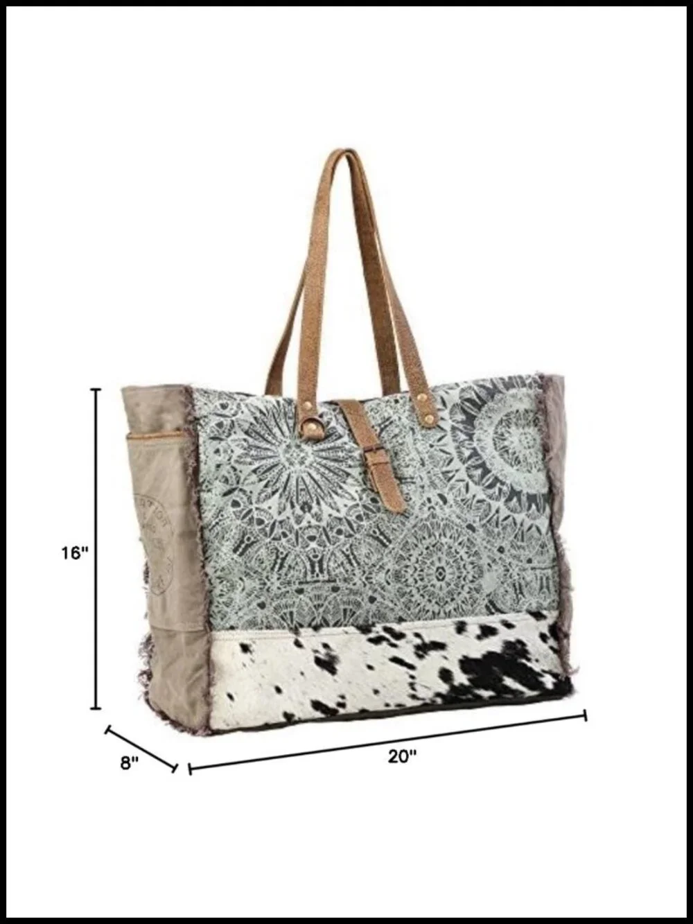 Large Canvas Tote Bag with Leather Trim - Zippered Travel Bag